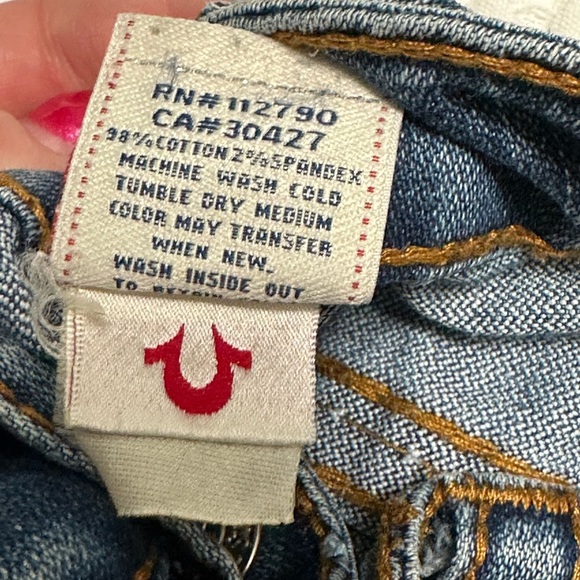 True Religion low rise, Y2K with contrasting, orange stitching denim blue jeans - Picture 8 of 9